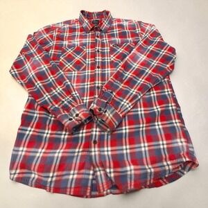 RVCA Flannel Shirt Mens Large Red Blue Plaid Long Sleeve Button Down ME505BLF
